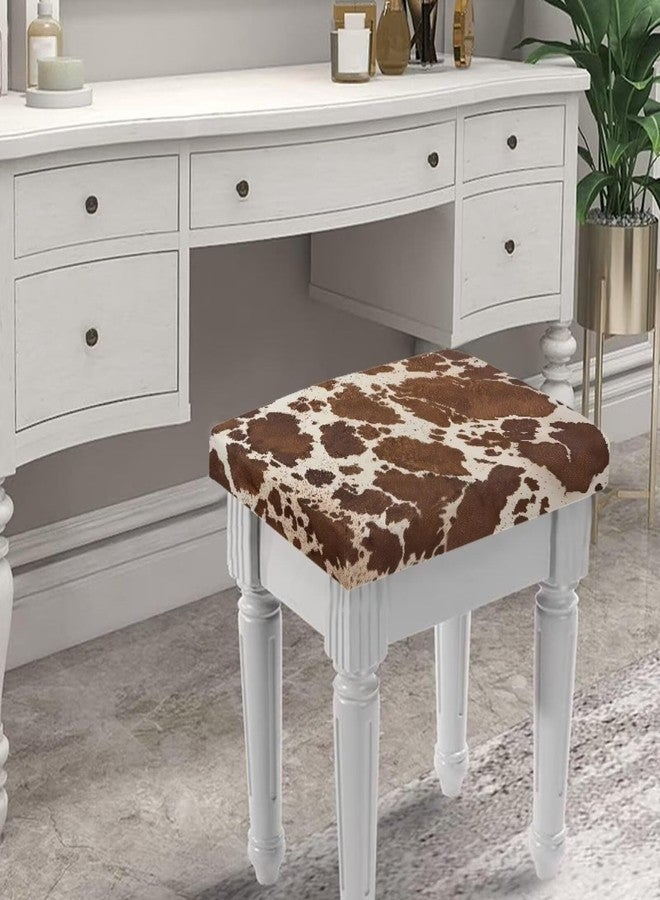 Talayituse Brown Cow Print Stool Covers Square Stretch Rectangle Bar Stool Covers Jacquard Vanity Stool Cover with Elastic Stool Seat Protector for Bathroom, 2 Pack - Image 3